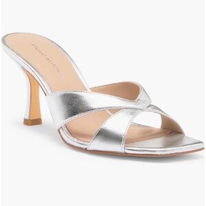 Stuart Weitzman Miami slide Metallic Silver Crisscross Open-Toe Mule shoes sz 7